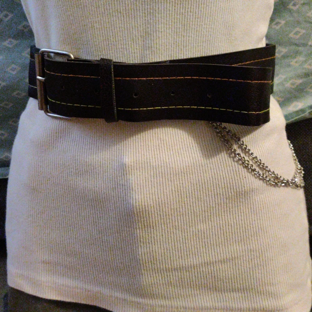 Brown Faux Leather Belt with chain